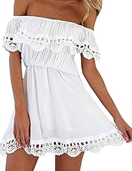 Strapless Cotton Lace Short Off the Shoulder Elasticized Empire   Waistline Evening Dress/Prom Dress/Party Dress/Mini Dress 