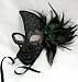 Black Venetian Mask with Silver Sparkles and Peacock Feathers