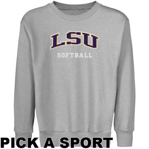 LSU Tigers Youth Ash Custom Sport Arch Applique Crew Neck Fleece Sweatshirt - (Large)