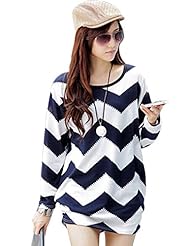Stretchy Belted Cotton/Polyester/Spandex Striped Print  Shirt  Dress