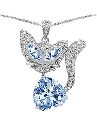 CandyGem 925 Silver Kitty Cat Heart Pendant with Simulated Aquamarine