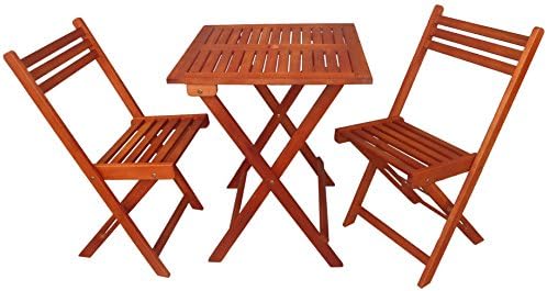 Zen Garden Eucalyptus Foldable 3-Piece Square Bistro Set, Teak Wood Finish