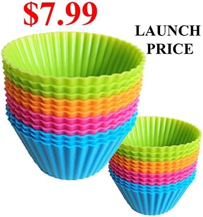 [LIMITED $7.99 LAUNCH OFFER] Silicone Baking Cups / Cupcake Liners- 12 Set Of Reusable Colorful Cupcake Molds-Never Buy Paper Cups Again - 6 Vibrant Colors - For Cupcakes, Muffins - 22 FREE RECIPES
