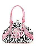IMAGE OF Pink & Black Zebra Animal Print Rhinestone Croco Handbag