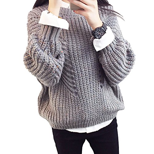 (ノーブランド品) ニット ざっくりニット ざっくり レディース トップス 長袖 長袖ニット マルネック ゆったり ゆったりニット ショート ショート丈 ...