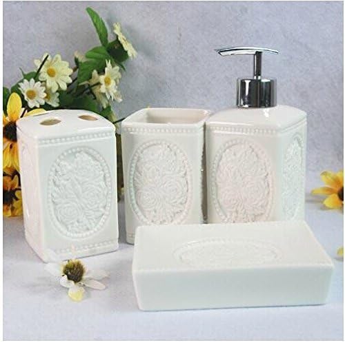 Popular Design Minimalist white flowers embossed ceramic bathroom four-pieces set / Bathroom suits / Best Gift