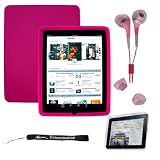Premium Hot Pink Thick Soft Gel Silicone Skin for Apple iPad 16GB, 32GB, 64GB Wi-Fi and WiFi + 3G + Includes a 4-inch eBigValue (TM) Determination Hand Strap + Anti-Glare Screen Protector for iPad Tablet ( All Models ) + Fashion Earbud Headset Headphones 3.5mm In-Ear Stereo ( Pink )