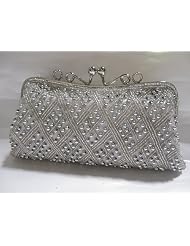 D211c Silver Fully Handmade Beaded Evening Wedding Prom Party Handbag Purse... by Melissa