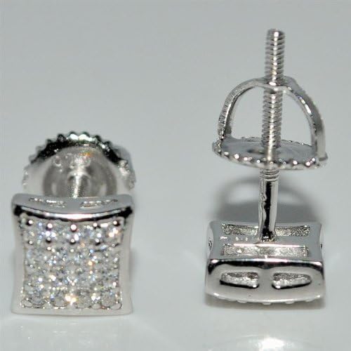 Stud Earring 6mm Kite Shaped Pave Screw Back Princess Cut Look Men Women Silver