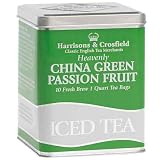 Harrisons & Crosfield Green With Passion Fruit Iced Tea Bags, 10-Count, 3.15-Ounce Tins (Pack of 6)