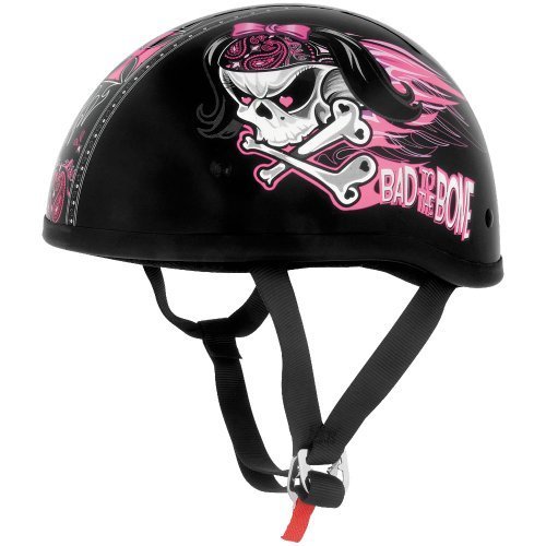 Skid Lid Bad To The Bone Skull DOT Approved Half Helmet Pink 4 Harley Davidson M