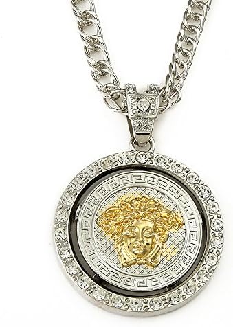 Triumph®(Fullfilled By Amazon) Silver+Gold Medusa Head Men's 18K Gold Plated Medusa heavy metal Pendants Necklace