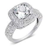 Celebrity Style Cushion Cut White Cubic Zirconia Size 9 Ring in Sterling Silver
