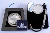 1 Large Clear & 12 small Clear Swarovski Crystal, FOLDING Purse Hook with MIRROR inside top, Black Velvet Pouch and Gift Box