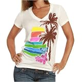 Roxy Palm Desert Baby Seaspray White V-neck T-Shirt (Medium)