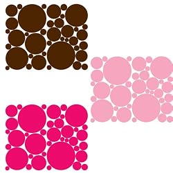 Light Pink, Bright Pink & Chocolate Brown Removable Polka Dots Wall Stickers Set
