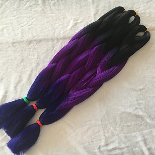24" Jumbo Braids Kanekalon Synthetic Yaki Twist Hair Extension Three Ombre Colors 100g (Black+Purple+Blue)