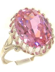 High Quality 925 Solid Sterling Silver Large 16x12mm 17ct Synthetic Pink Sapphire Solitaire Ring - Finger Sizes 4 to 12 Available