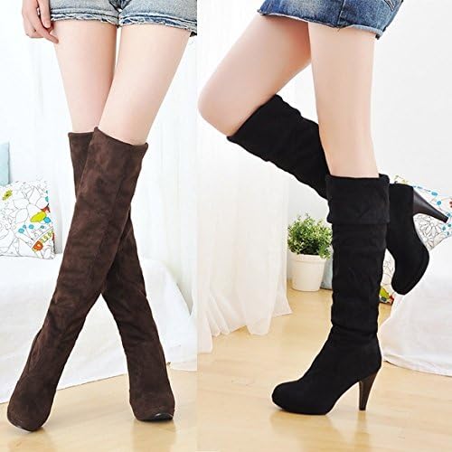 WPCH Women's Shoes Over the Knee Thigh Stretchy High Heels Boots Faux Suede Sexy B_W Black 39