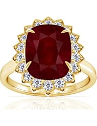 14K Yellow Gold Cushion Cut Ruby Ring With Sidestones