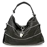 Large Faux Leather Crystal and Charm Hobo Handbag