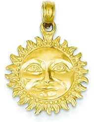 14K Yellow Gold 3D Smiling Sun Charm Sunshine Pendant