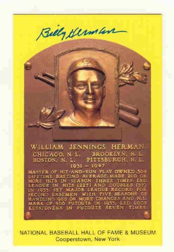 Autographed/Hand Signed Hof Plaque Postcard Billy Herman Chicago Cubs