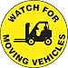 Accuform Signs MFS743 Slip-Gard Adhesive Vinyl Round Floor Sign, Legend "WATCH FOR MOVING VEHICLES" with Forklift Graphic, 17" Diameter, Black on Yellow