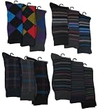 Mens Pattern Dress Socks, 12 Pair, Pattern Variety, Size 10-13