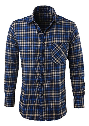 XQS Men's Long Sleeve Plaid Flannel Shirt
