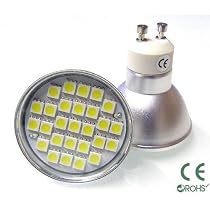 GU10 LED BULB 6W WITH 27 x 5050 SMD LED's IN WARM WHITE ** SUPER BRIGHT GU10 LED LIGHT BULBS - THE BRIGHTEST SMD BULBS AVAILABLE EMITTING 450 LUMENS - EXTREMELY BRIGHT AND IDEAL FOR REPLACING 50W - 60W HALOGEN BULBS **