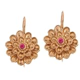 18K Rose Gold Ruby Rosette Earrings, MADE IN AMERICA