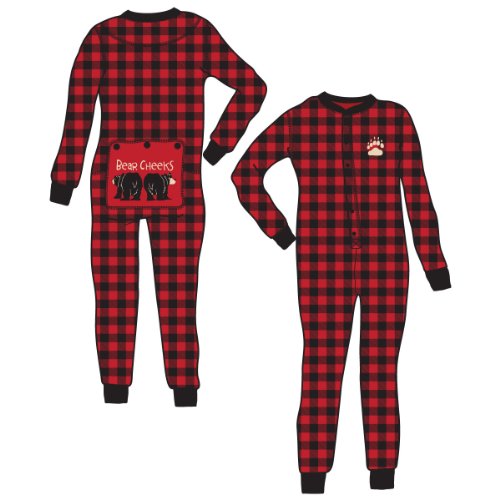 Lazy One Cotton Bear Cheeks Flapjack Pajamas (Red Plaid, 4T)