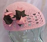 Piper Bow Children's Crochet Hat (Toddler to Young Girls, Pink Hat/Pink & Brown Bow)