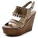 Ollio Womens Shoe Burnish Vintage Faded Fringe Wedge Heel Sandal