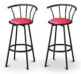 2 Glitter Pink Vinyl Specialty / Custom Black Barstools with Backrest Set
