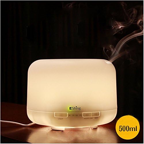 EShing 500ML Aromatherapy Essential Oil Diffuser Portable Ultrasonic Cool Mist Aroma Humidifier with 4 Timer Settings Warm White LED Lamps and Waterless Auto Shut-off Function for Yoga Office Bedroom