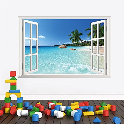 CentralMall Large Removable Beach Sea 3D Window View Scenery Wall Sticker Decor Decals