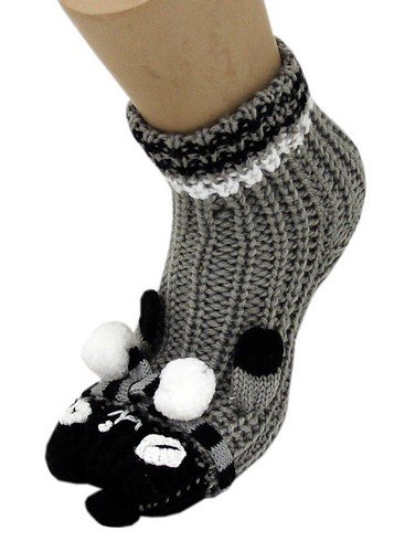 Gray Panda Bear NON Skid 3d Animal Slipper Socks with Grips