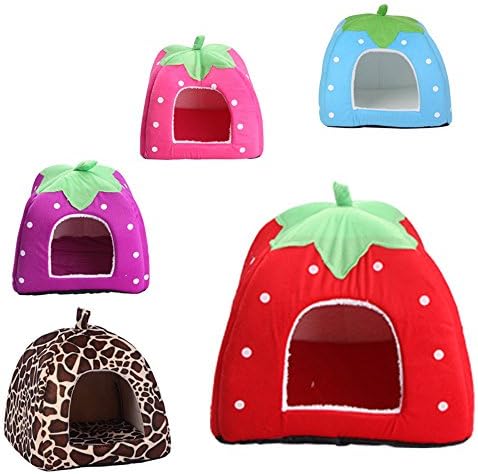 FFMODE Dog Puppy Cat Strawberry Fleece House Detachable Foldable Pet Bed, Stones, XS, 10" x 10" x 7" (L x W x Door Height)