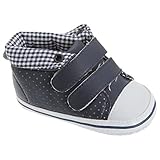 赤ちゃん・ベビー用 ボーイズ ギンガムチェック裏地 ベルクロストラップ ハイカットベビースニーカー 赤ちゃん靴 男の子 (0-6ヶ月) (ネイビー)