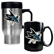 San Jose Sharks Stainless Steel Travel Mug & Black Ceramic Mug Set - Primary Logo NHL Hockey