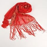 Luxury Floral Party Shawl Mesh Sequin Wrap Fringe Scarf