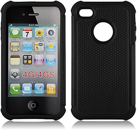 Hybrid Armor Rubber Combo Impact Silicone Case Cover for Iphone4,4S,4G(Black)