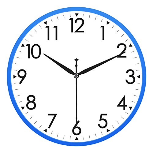 Hippih 10" Silent Quartz Decorative Wall Clock Non-ticking Digital (Blue)