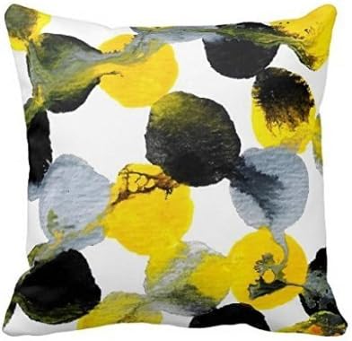 LarryEShop Yellow Gray And Black Intertactions Decorative Printed Cotton Linen Throw Pillow 18 X18 inch cushion.