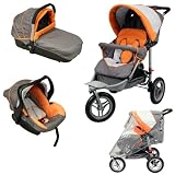 Poussette 3 roues combin&eacute; 3 en 1 - Orange gris