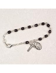 January Birthstone Sterling Silver 5 1/2" Red Garnet Baby Bracelet, Infant Jewlery, Girls Rosary Bracelet, Crucifix Cross & Miraculous (St. Mary) Charms
