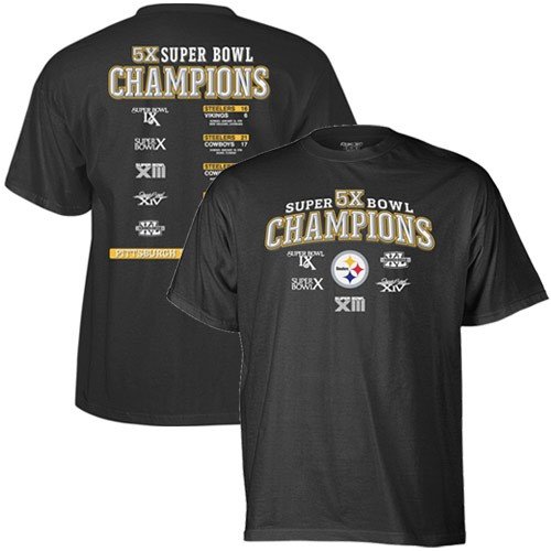 Buy Reebok Pittsburgh Steelers Black Five-Time Superbowl Champions T-shirt by Reebok