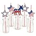Big Dot of Happiness Election Democrat Paper Straw Decor - Democratic Political Election Party Striped Decorative Straws - Set of 24